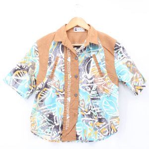 Vintage AIKA Blouse Top Womens Multicolor Button Down Collared Short Sleeve S